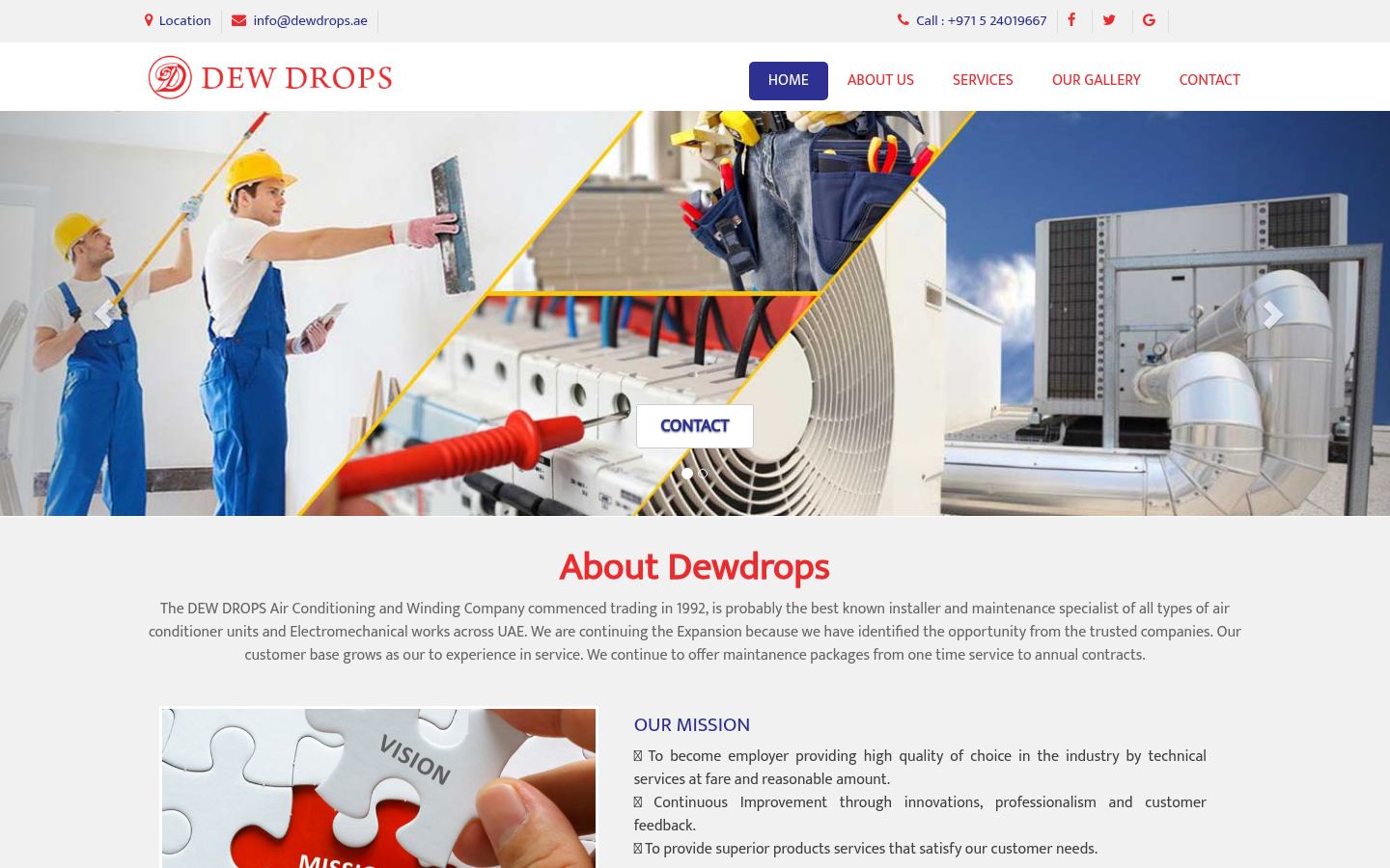 Dew Drops Air Conditioning and Winding Company · HOMEPAGE_SCREENSHOT